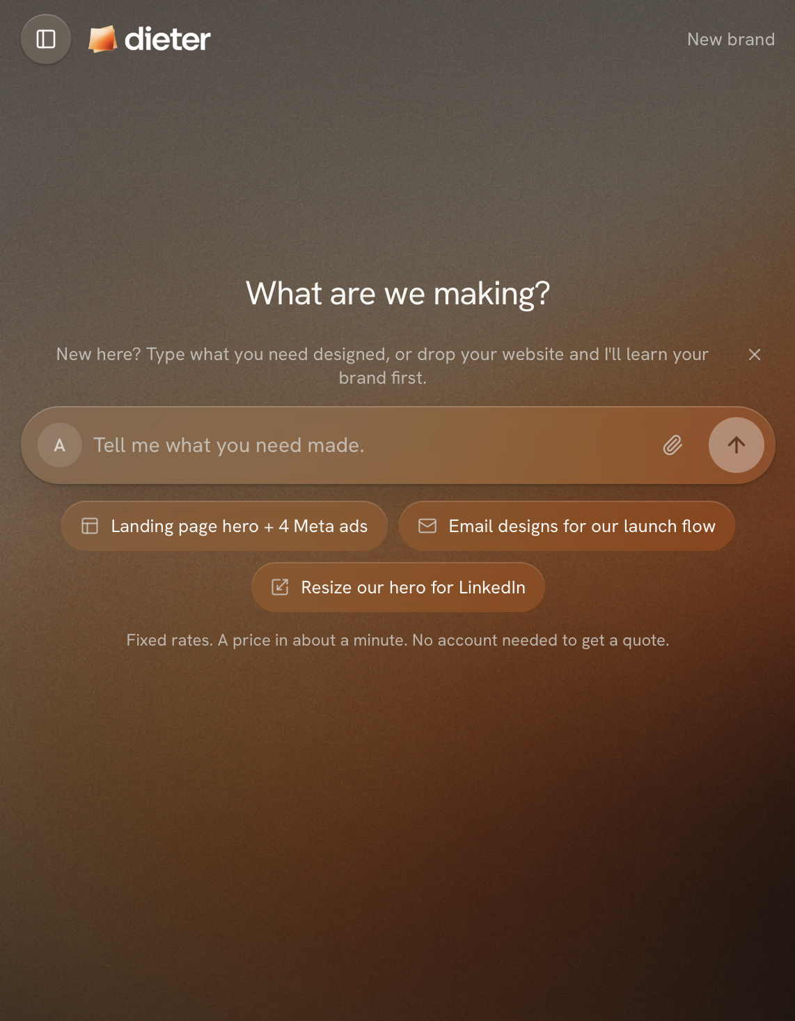 Dieter chat on mobile — tell it what you need and get it designed